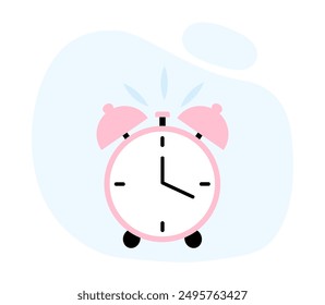 Reloj despertador rosa. Temporizador de mesa Clásica. Sueño, sueño, descanso y recuperación. Gadget o dispositivo con rutina diaria correcta y estilo de vida saludable. Ilustración vectorial lineal aislada sobre fondo blanco