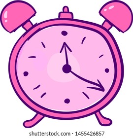Reloj de alarma rosa, ilustración, vector sobre fondo blanco.