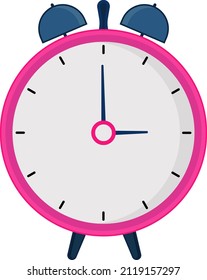 Reloj de alarma rosa, ilustración, vector sobre fondo blanco.