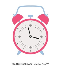 Pink alarm clock, simple flat vector illustration on transparent backound.