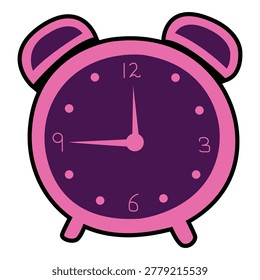  Pink alarm clock vector illustration with purple face isolated on white background