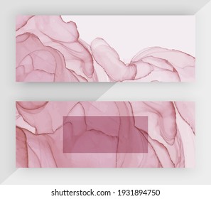 Pink alcohol ink  texture horizontal web banners. Vector design
