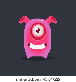 Pink Alien With Funnel Ears Cute Childish Flat Vector Bright Color Drawing Isolated On Dark Background