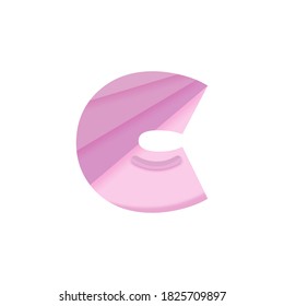 Pink alphabet C with paper cut shapes on white background.