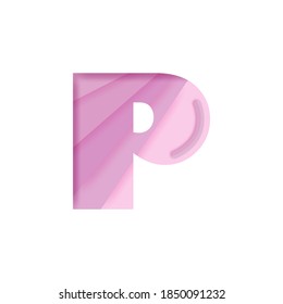 Pink alphabet P with paper cut shapes on white background.