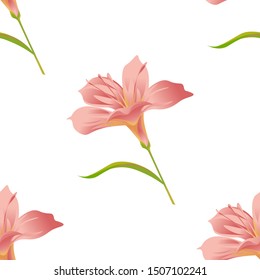 Pink Amaryllis. Vector illustration. Seamless background pattern. Floral botanical flower. Wild leaf wildflower isolated. Exotic tropical hawaiian jungle. Fabric wallpaper print texture.