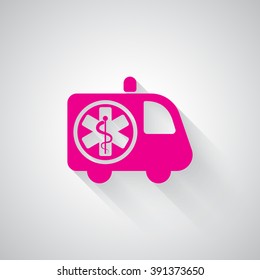 Pink Ambulance web icon on light grey background