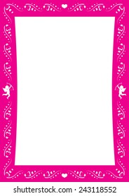 Pink amorous border / background with heart and cupids for Valentine day