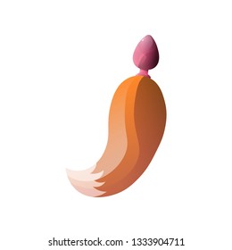 Pink anal plug with orange fluffy tail isolated on white background