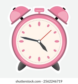 Pink Analog Alarm Clock Sticker. Vector sticker of a pink analog alarm clock. A cute and practical addition for designs