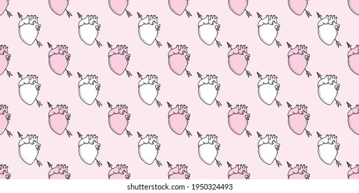 Pink anatomical hearts seamless repeat pattern vector background