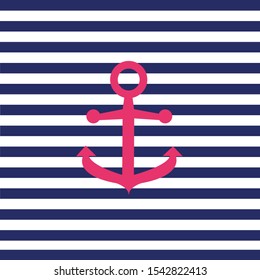 Pink anchor on blue and white horizontal stripes