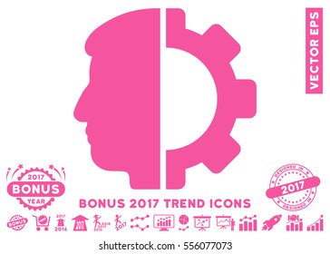 Pink Android Head pictogram with bonus 2017 year trend pictures. Vector illustration style is flat iconic symbols, white background.