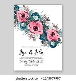 Pink anemone floral wedding invitation