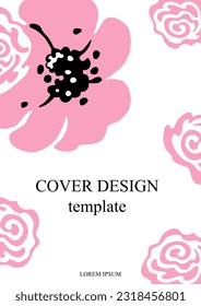 Pink Anemone flowers. Floral poster template. Vector hand-drawn artistic illustration.
