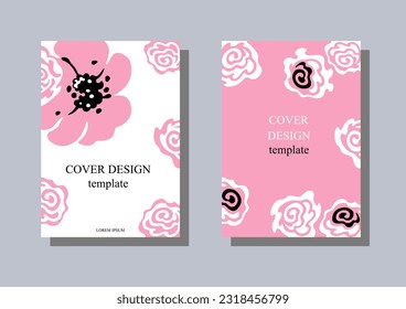 Pink Anemone flowers. Two floral poster templates. Vector hand-drawn artistic illustration.
