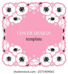 Pink Anemone. Square poster template. Elegant flowers, perfect for wedding invitations, Valentine's Day cards, and romantic designs. Vector illustration.