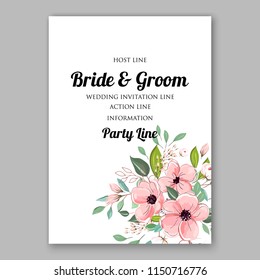 Pink anemone wedding invitation vector floral background