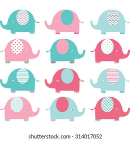 Pink ang Aqua Cute Elephant set.