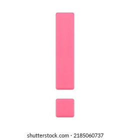 Pink angled exclamation sign geometric 3d icon front view realistic vector illustration. Warning mark important information attention advice hazard pointer accident alert error caution danger symbol