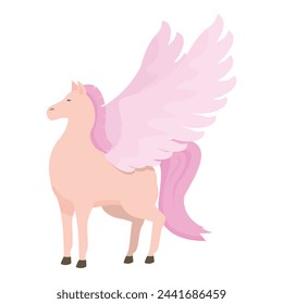 Pink animal ride icon cartoon vector. Wing magic horse. Happy myth