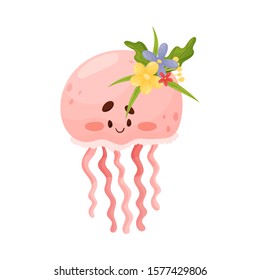 Pink Animated Baby Jellyfish Vector Illustration Cartoon Character