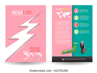 Pink Annual report design template, Leaflet cover presentation abstract background, layout in A4 size. Vector illustration. 