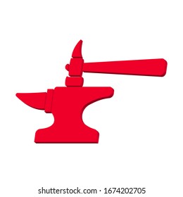 Pink Anvil para herrería e ícono martillo aislado en fondo blanco. Forja de metal. Herramienta Forja.  Ilustración vectorial