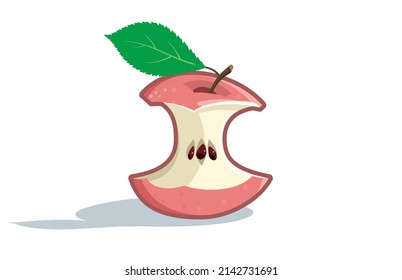 Núcleo de manzana rosada. El vector de manzana medio comido aislado en un fondo blanco. Arroja basura. Rosa Lady