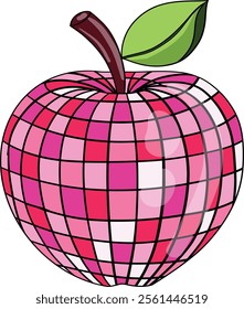 Pink Apple Disco Ball for Back to School, 100 Days of School. Art and Illustration