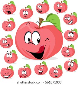 pink apple with many expressions - funny apple vector illustration cartoon