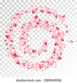 Pink apple petals flying vector beauty salon background. Spring falling flower parts confetti, blossom elements floral design. Stylish flower blossom petals vector poster background.