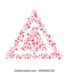 Pink apple petals flying vector floral background. Spring falling flower parts confetti, blossom elements valentine design. Idyllic flower blossom petals background illustration.