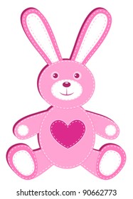 Pink applique hare. Isolated on white. Vector illustration.