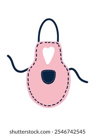 Delantal rosa con bolsillo azul y estampado de corazón. Uniforme de cocina. Ilustración vectorial