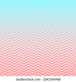 Pink Aqua Yellow Ombre Chevron Vector Pattern. Magical Neon Colored Background. Gradient Fade Texture. Zigzag Stripes Blending into Solid Color. Horizontally Seamless Pattern Tile Swatch Included.