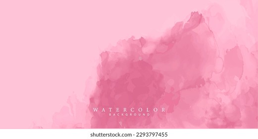 Pink aquarelle background. Banner with spots brushed on the delicate pink background, wet and soft effect. 