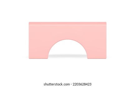 Pink arch foundation form rectangular geometric product presentation showcase construction shape realistic vector illustration. Award pedestal curve podium basic stage decoration