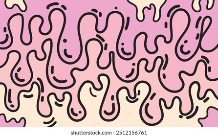 Pink arch pattern, melted liquid shape pattern with black color lines. Vektor illustration.