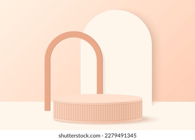 Fondo 3d geométrico de arcos rosados con podio de producto.