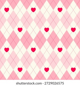 Pink Argyle Heart Seamless Pattern Background