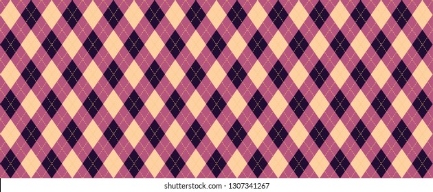 Pink. Argyle pattern. Traditional lozenge diamond, checkered or check sign. Diamonds print plaid. Vector Seamless, geometric shape. Flanel textile texture. Fabric weaving square. Christmas xmas.