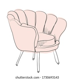 pink armchair vector illustration. hand drawn chair in sketchy style.