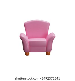 Pink armchair with wooden legs. 3d icon vector illustration of a modern, comfortable armchair in soft pink color. Perfect for interior design, home decor, and furniture graphics.