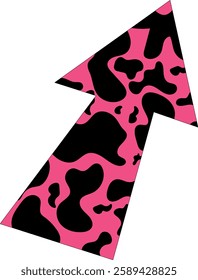 A pink arrow with a black cow print on a transparent background, showcasing a unique and bold design. Perfect for use in graphic design, web design, or creative projects.