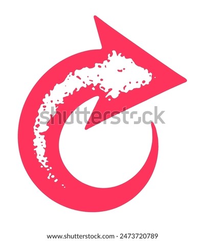 Pink arrow forming a circular shape with a textured look. Vector illustration.