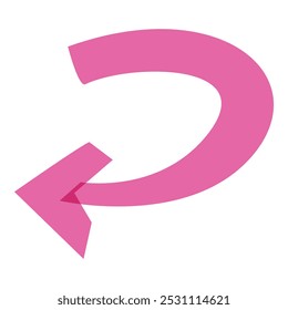 Pink arrow pointing left and forming a half circle on a white background