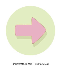 A pink arrow to the right on a soft green background, hand drawn with a doodle illustration design