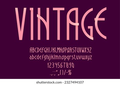 Pink art deco font or romantic typeface, nouveau type and retro elegant alphabet, vector letters. Art deco typography font, vintage or modern style text for poster, luxury premium fashion typeface