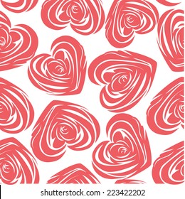 Pink art vector heart, rose pattern. Seamless flower background pattern. Fabric texture. Floral vintage design. Pretty cute wallpaper. Romantic cartoon feminine filigree tile.